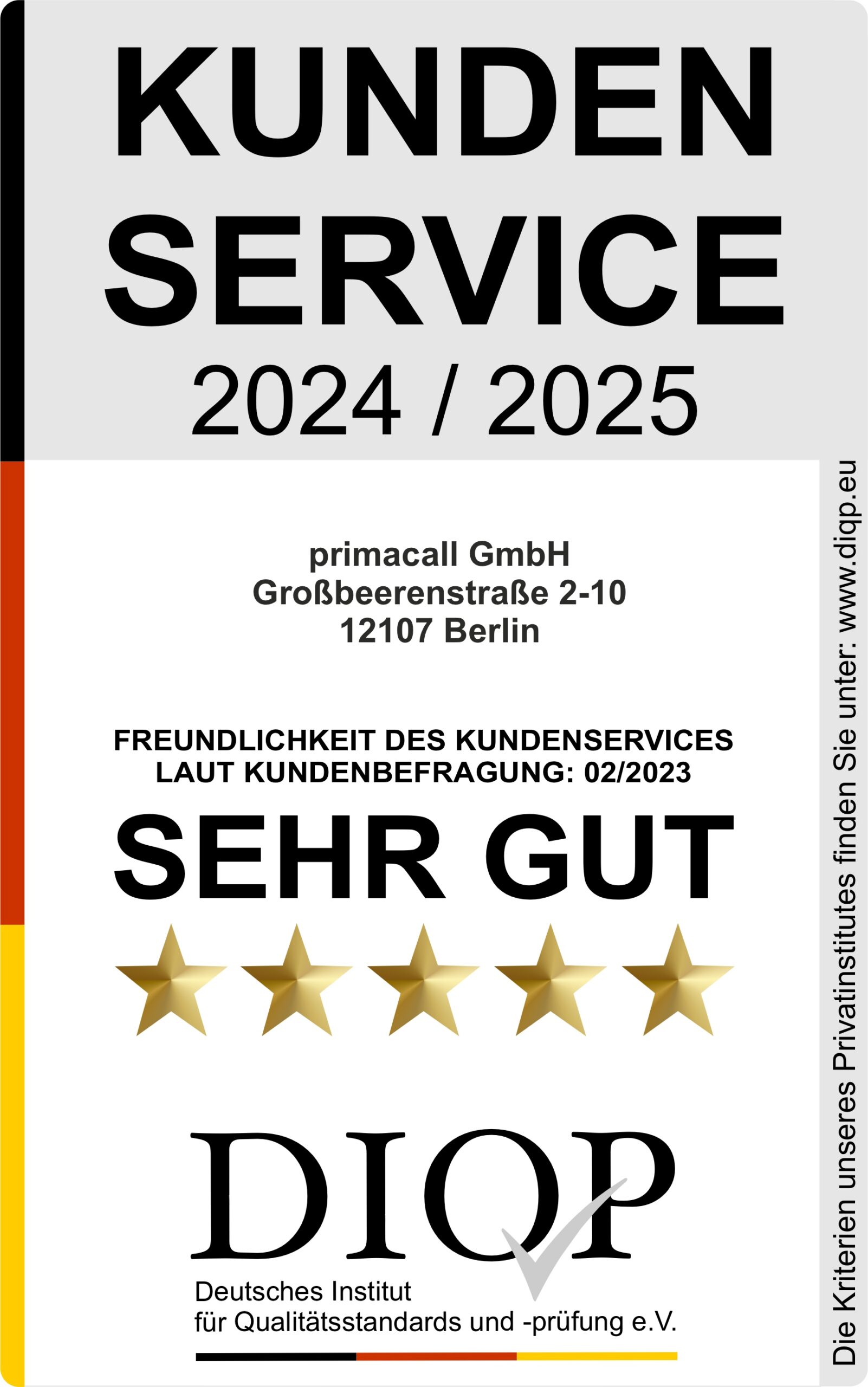 Kunden Service (DIQP) 2024-2025_pc Auszeichnung Kundenservice 2024/2025 – Sehr gut (DIQP)